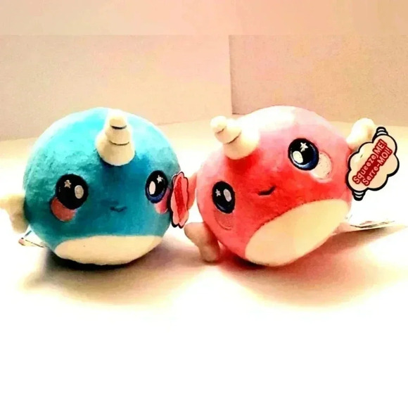 Squishzamals Nadia& Narcissa  Narwal Toys 2 pcs Blue & Pink Brand New - Picture 1 of 5